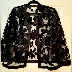 Whimsigoth Talbots Sheer Black Open Jacket Appliqués Sz 6 Classic Coquette